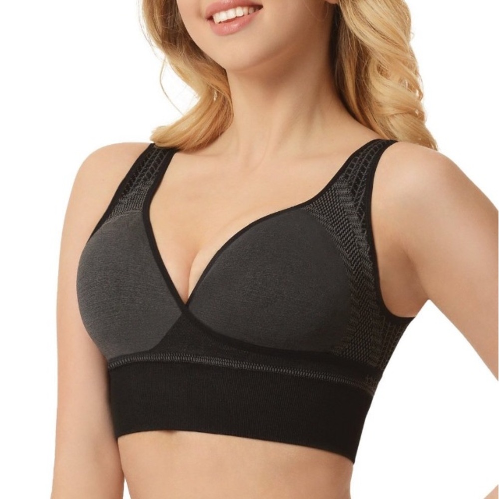 SANKOM Patent Classic Support & Posture Bra Black/Gray sz M/L NWT